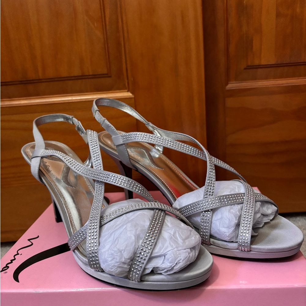 Nina Silver Rhinestone Strappy Heels